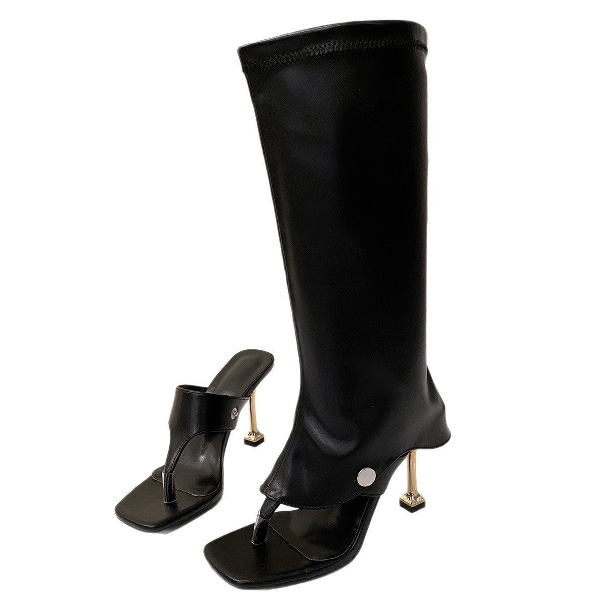 High-heel Thin-strap Toe-loop Square-toe Sandal Boots