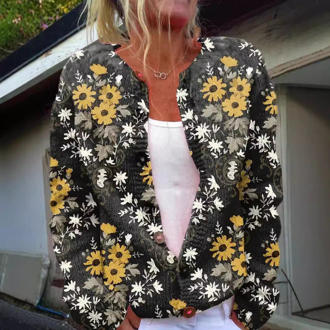 3D digitalt printet cardigan strikket frakke til kvinder