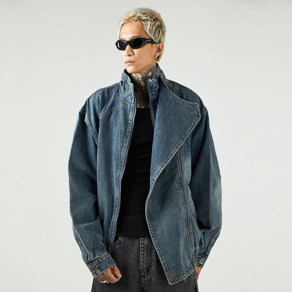 Stand Collar Denim Coat For Men