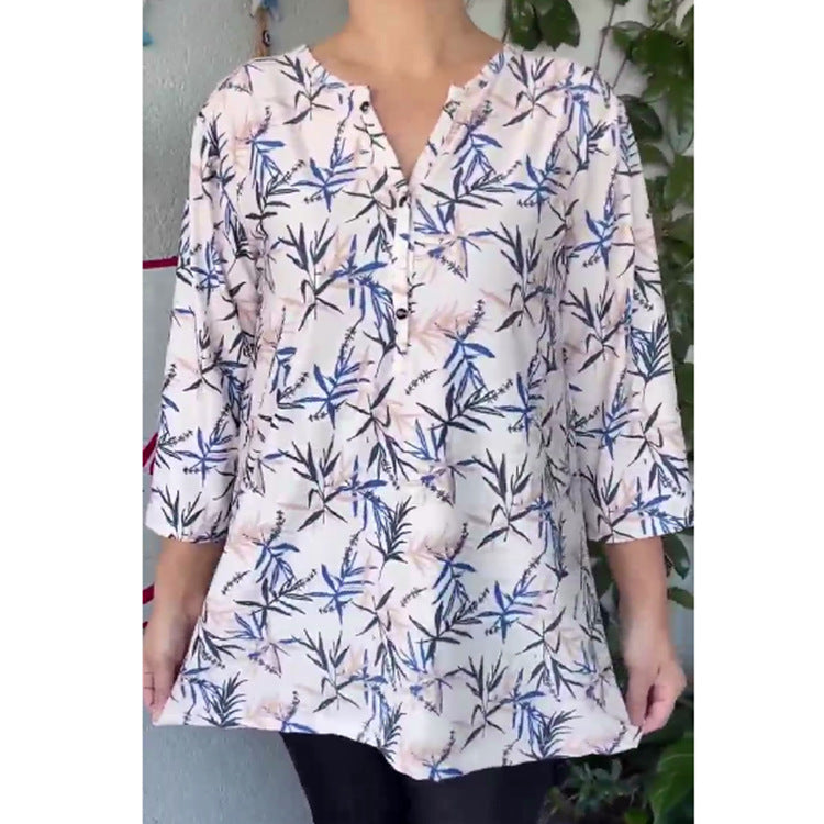 Dame T-shirt med print og korte ærmer