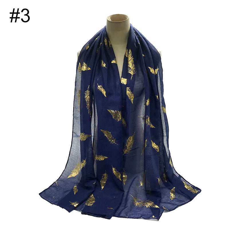 Gold Leaf Print Women's Versatile Scarf Turban Shawl