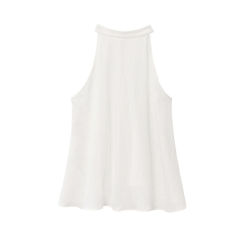 Linen Casual Suit Hanging Neck Casual Top Half Skirt