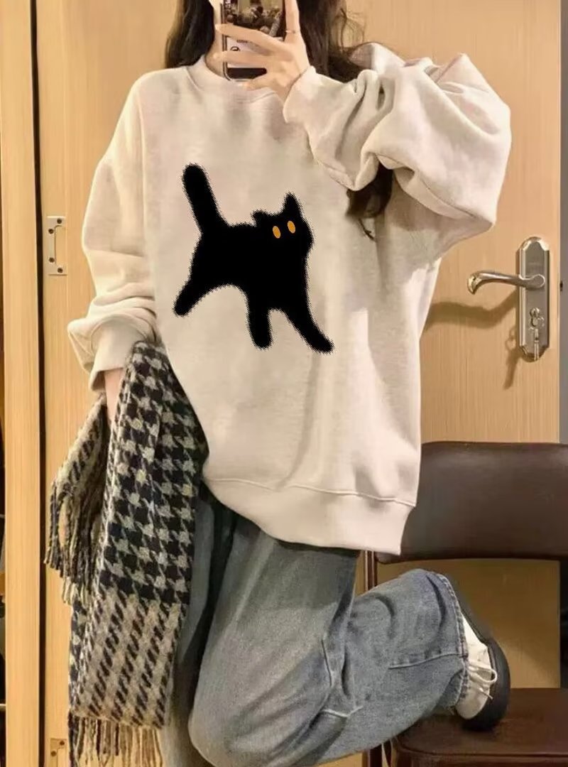 Amerikansk Retro Oversize Rundhalset Sweater Til Kvinder