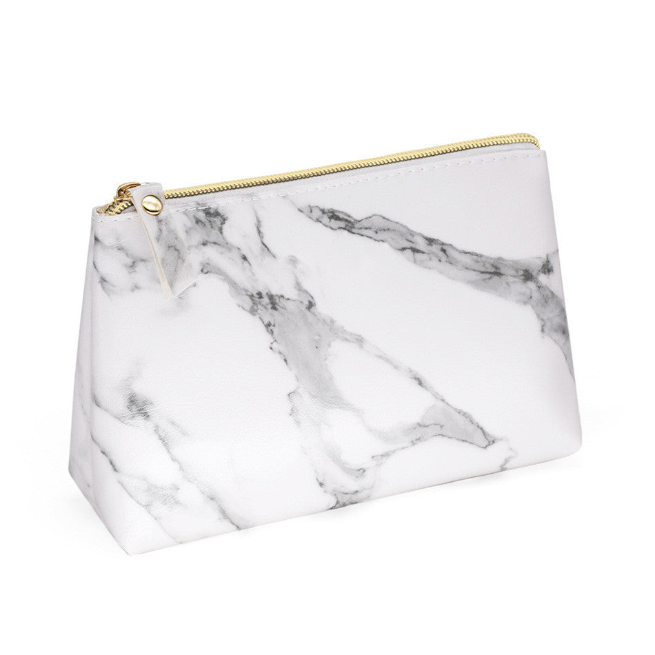 Fashion Simple White Marbled PU Cosmetic Bag