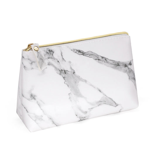 Fashion Simple White Marbled PU Cosmetic Bag
