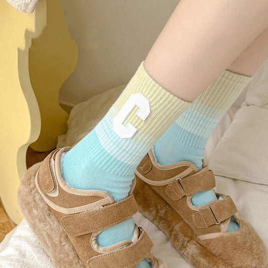 Letter Women's Winter Cotton Medium Socks