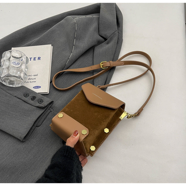 Retro Suede Phone Crossbody Small Square Bag