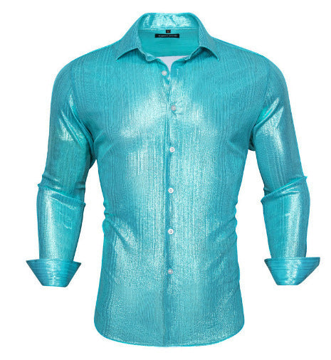 Men's Formal Solid Color Casual Sequin Button-up Shirt