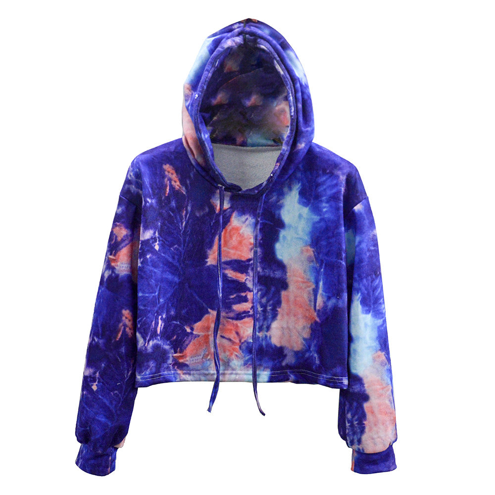 Ny Tie-dye Printet Cropped Hættetrøje Til Kvinder