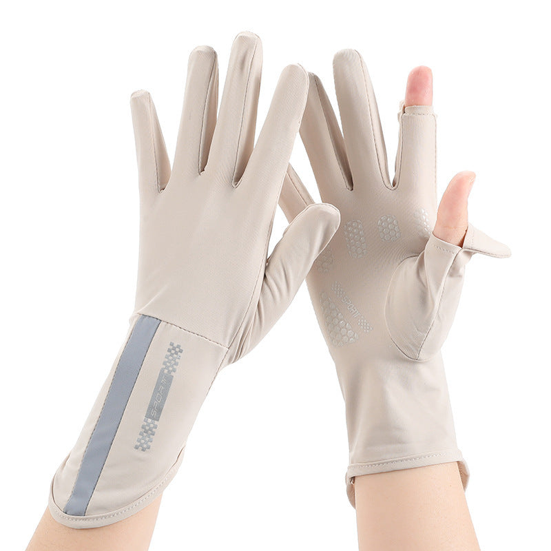 Summer Men And Women's Thin Elastic Breathable Ice Silk Sunscreen Gloves