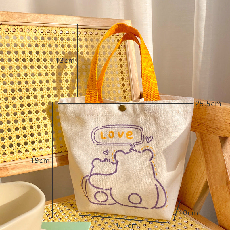 Portable Canvas Embroidery Cartoon Student Simple Handbag