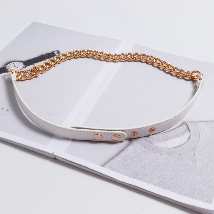 Metal Chain Stitching PU Leather Belt Female Wild Belt Decoration Dress Shirt Waist Chain