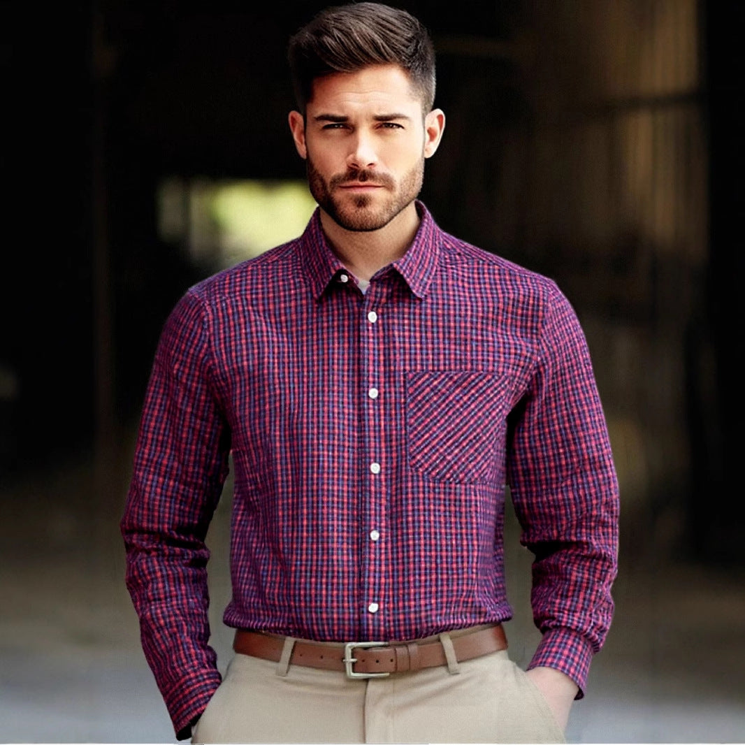 Men's Casual Multi-Color Plus-Size Plaid Lapel Shirt