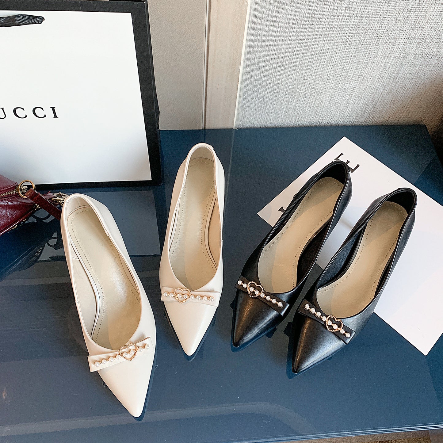 Black Low-top High Heels Cowhide Fashion