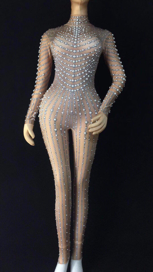 Singer Dance Yoga Rings Skin Tone Pearl Stretch One-piece Women's