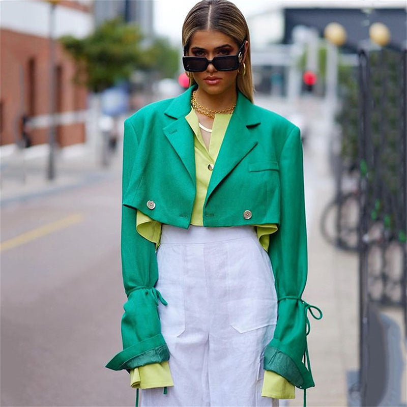 French Casual Small Suit European Beauty Lace Up Long Sleeve
