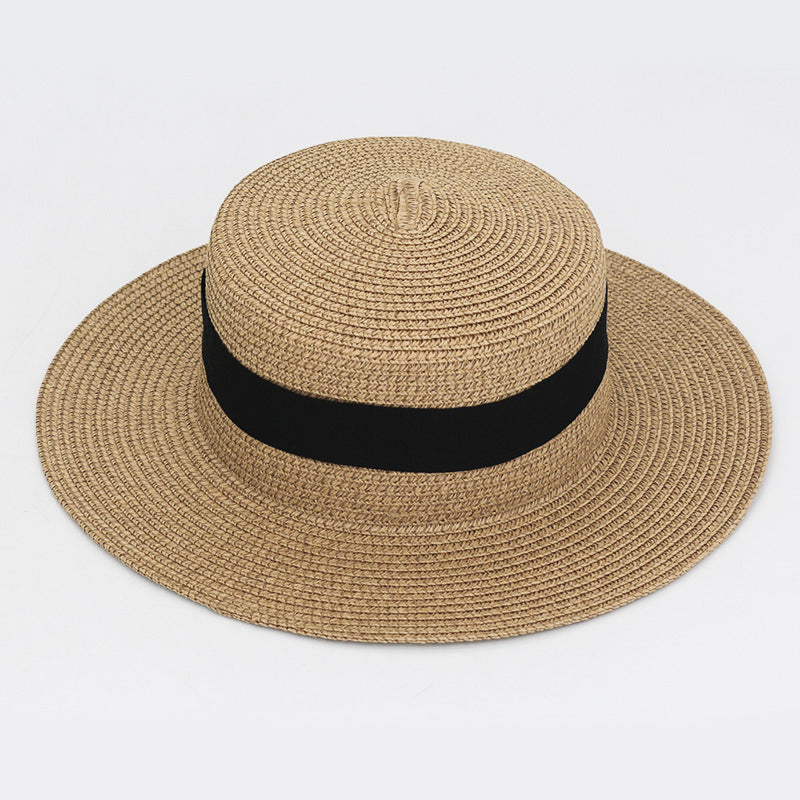 Square Buckle Dome Panama Lafite Flat Straw Hat 21 Color