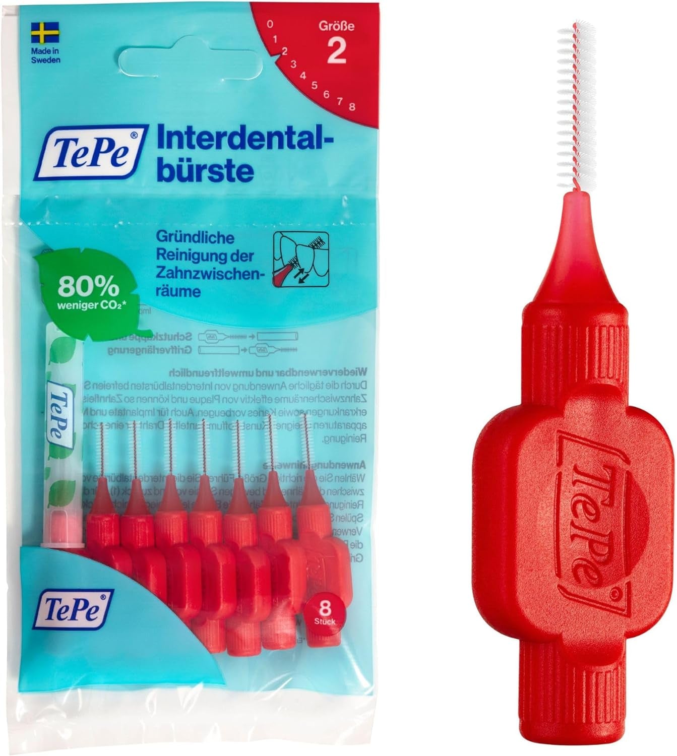 Tepe Interdentalbürste, Original, Grün, 0,8 Mm/Iso 5, 8 Stk., Plaque-Entfernung, Effiziente Reinigung Der Zahnzwischenräume,Für Große Lücken