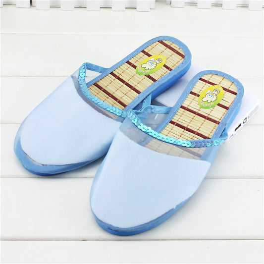 Hand-embroidered Beaded Silk Mesh Slippers