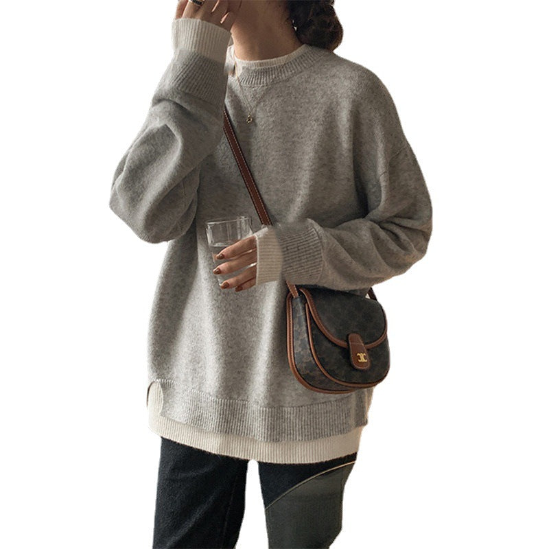 Split Fake Two Pieces Pullover Sweater