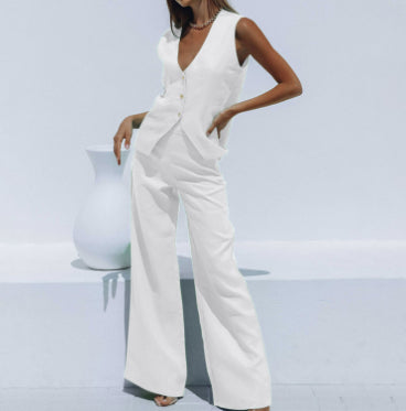 Fashion Casual Women's Cotton And Linen Trousers Suit Two-piece Set
