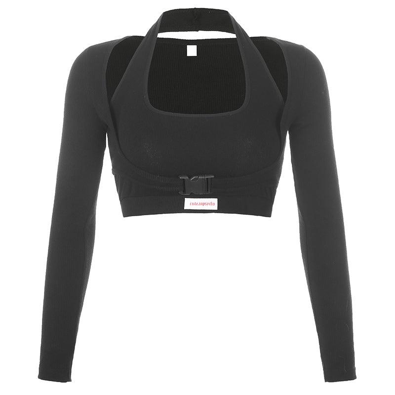 European And American Hollow T-shirt Two-piece Women's Suit