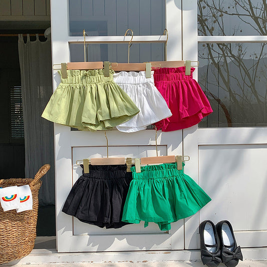 Bud Shaped Waist Cotton Women's Shorts Multi-color Woven