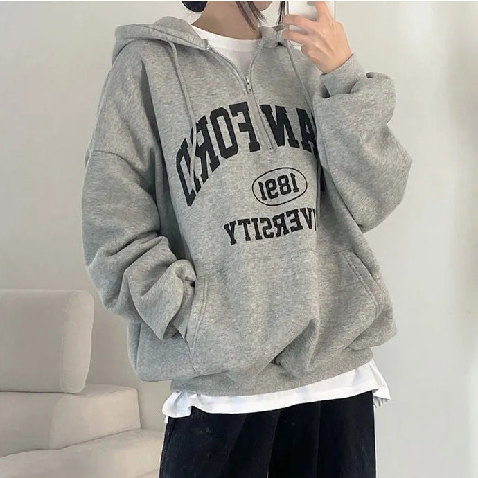 Foreign Trade Fleece Zipper Sweater Women's Thin Letters