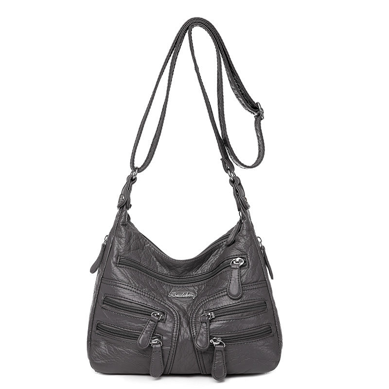 Washed Sheepskin Multi-pocket Women's Shoulder Crossbody Bag