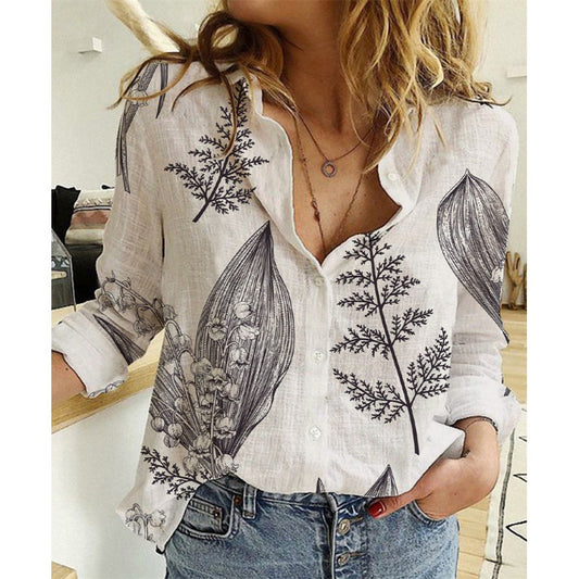 Linen Cotton Washed Single-breasted Long Sleeve Shirt For Women