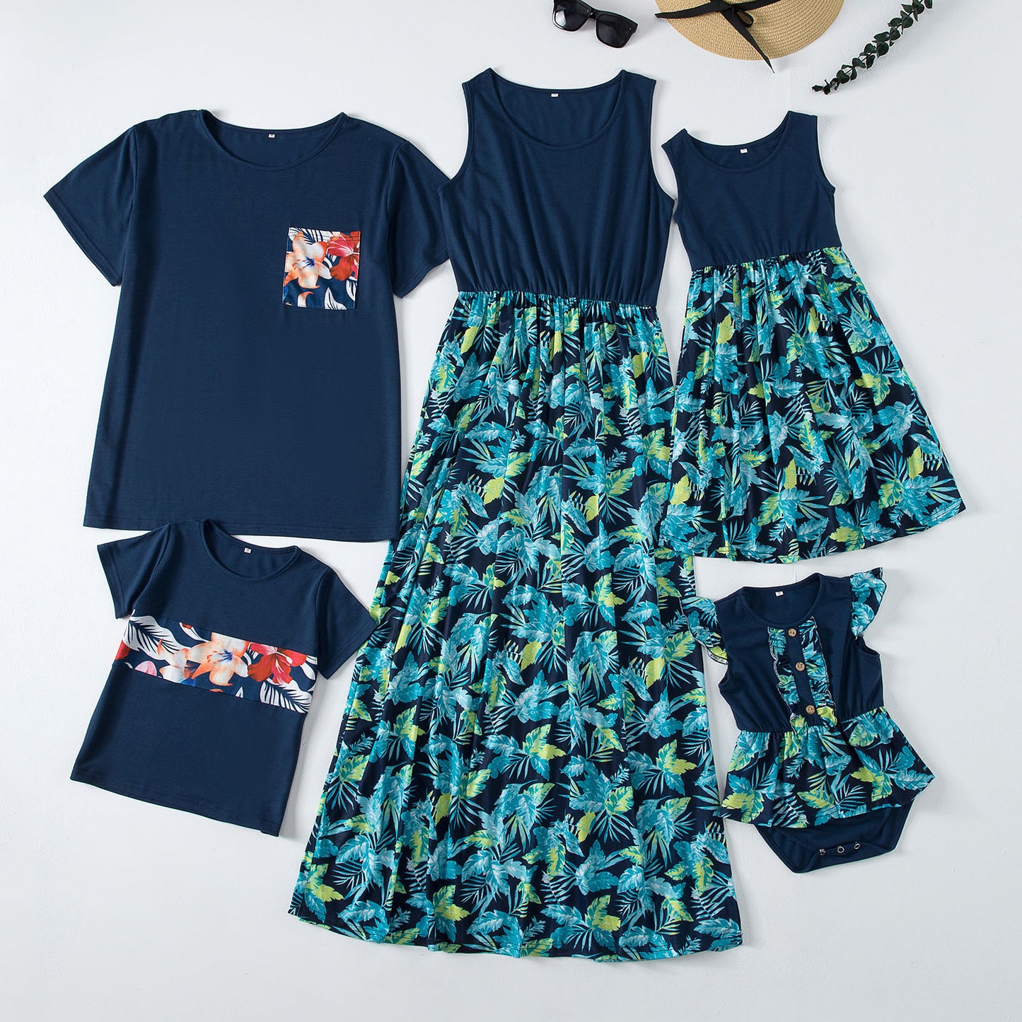 Fashion talje syninger print lang kjole forældre-barn outfit familie