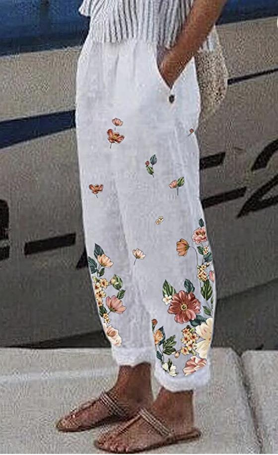 Women's Printed Fashion Graffiti Loose Pockets Casual Straight Trousers