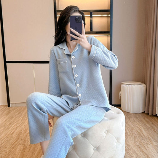 Womens Thickened Solid-Color AutumnWinter Loungewear Set With Long Sleeves