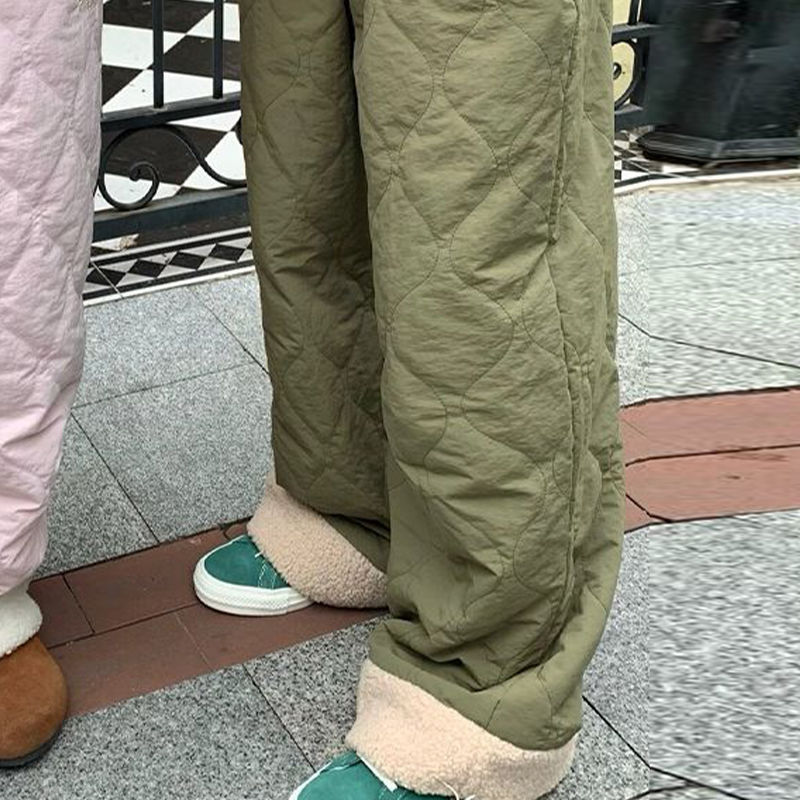 Autumn And Winter Diamond Plaid Thickened Polar Fleece Cotton Pants