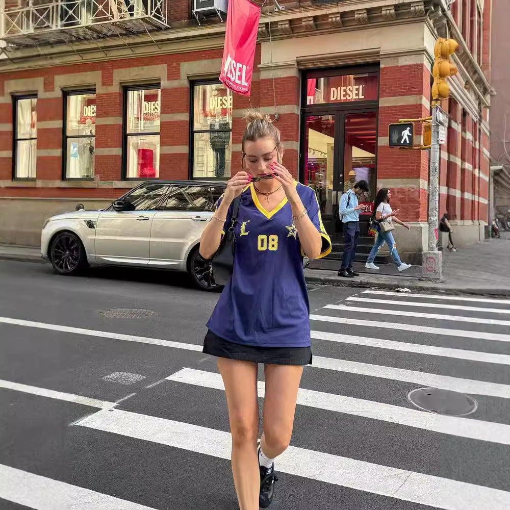 American Retro Fashion Letter Printing Casual Loose-fitting T-shirt