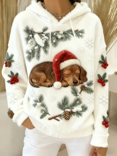 Womens Flannel Christmas Crew-Neck Long-Sleeve Top