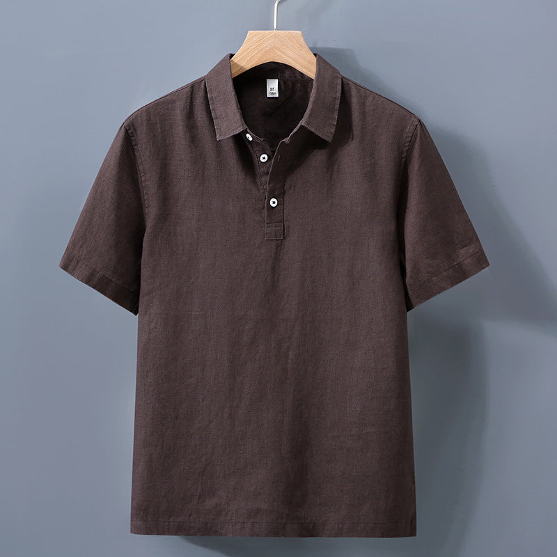 Arrival Mens Short-Sleeve Shirt In Pure Linen With A Turn-Down Collar
