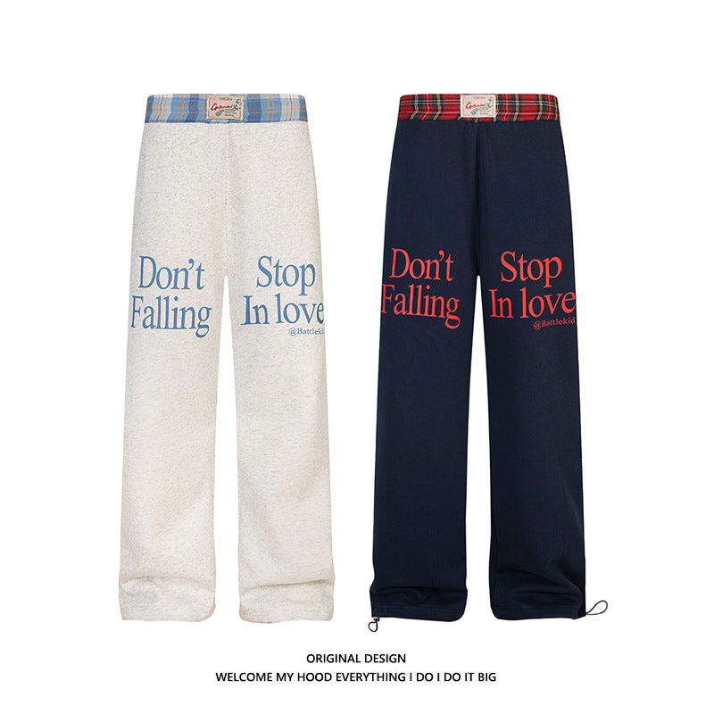 Double Waist Plaid Stitching Fake Two-piece Casual Pants