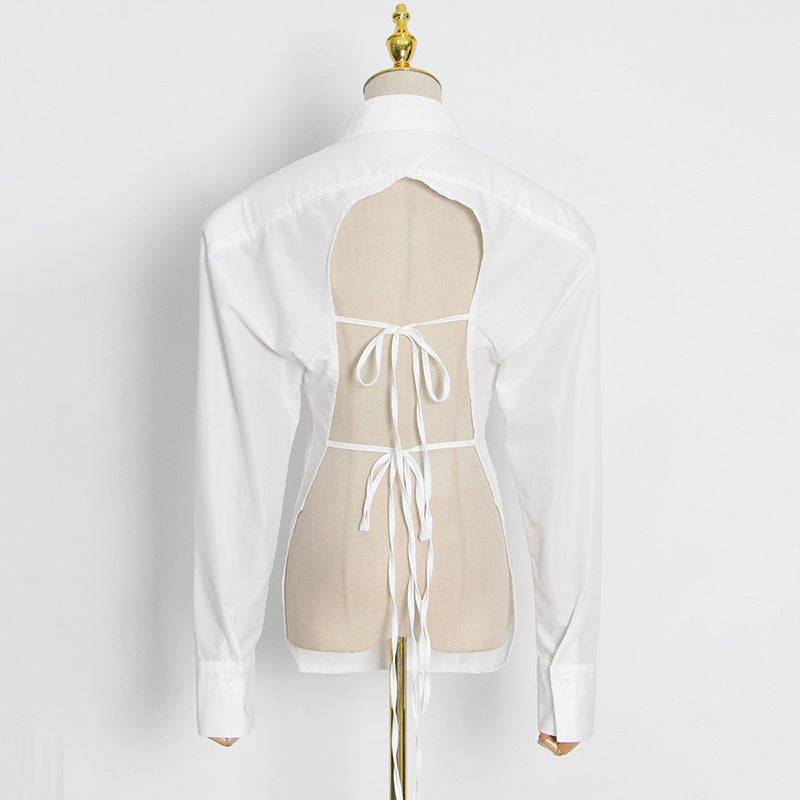 Design Backless Lace-up Shirt