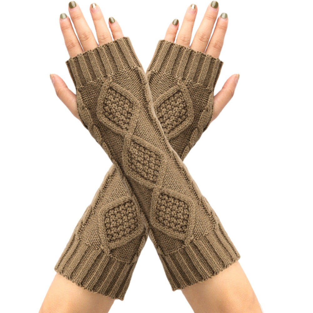 Diamond Knit Half Finger Bracers Extended Fingerless Arm Cover