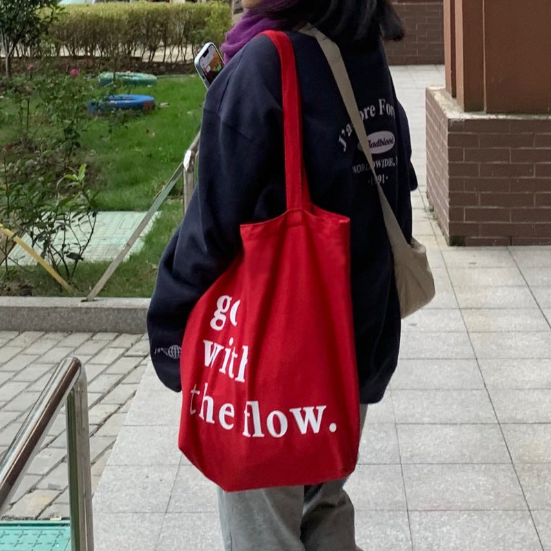 Japanese Style Red Textured Canvas Shoulder Bag