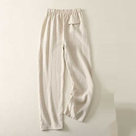 Cotton Linen Sickle Straight Retro Inner Edge Matchet Pants