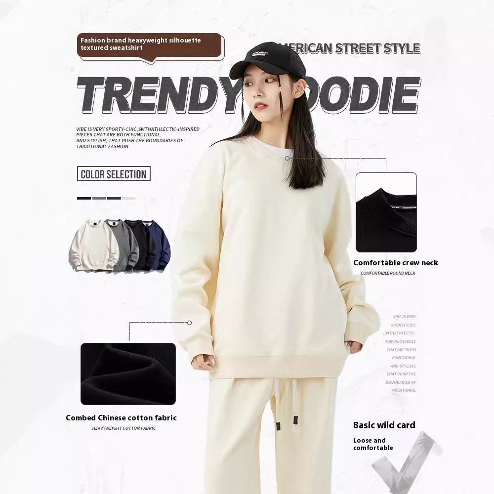 Solid Color Plus Size Round Neck Sweater Casual Pants Suit