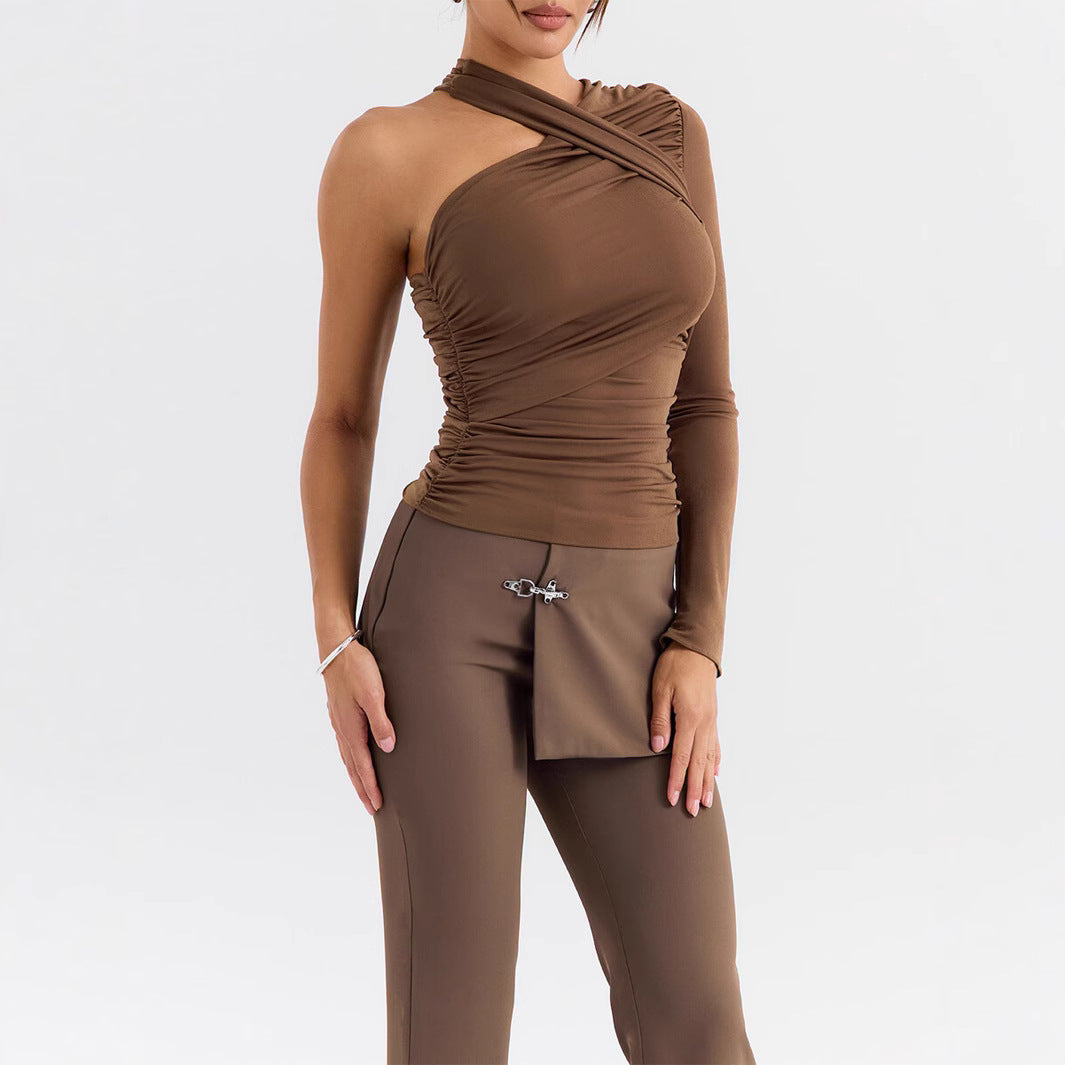 Women's Single Shoulder Long Sleeve Base Top