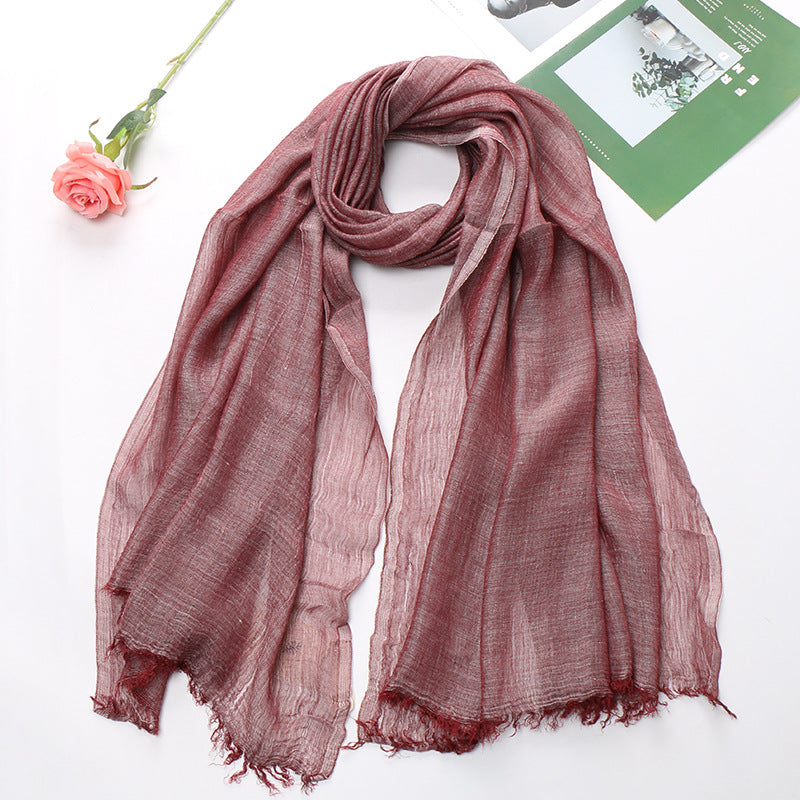 Popular Cotton And Linen Tie-dye Monochrome Women's Pleated Breathable Scarf