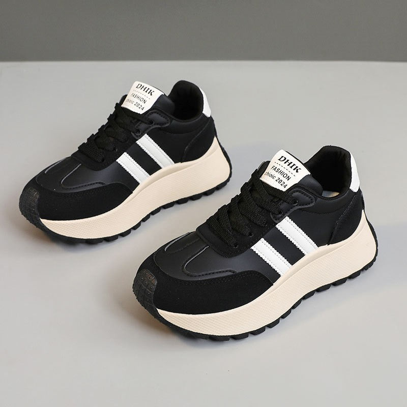 Womens Thick Soled Leather Patchwork Height Increasing Sneakers