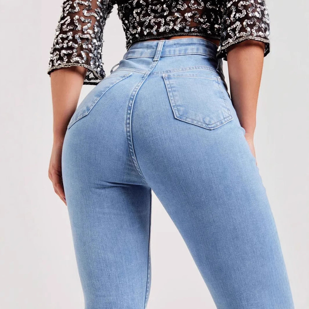 New Slim Fit Stretch Fashion Light Color Bell-bottom Pants Women