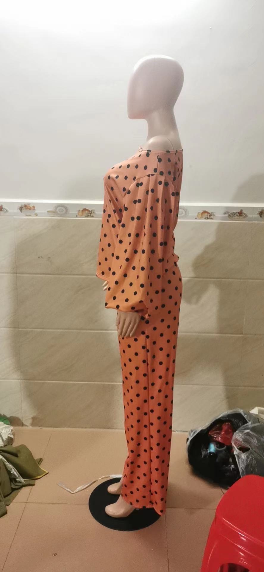 Polka Dot Printed Long-sleeved Trousers Casual Fashion Loose Shoulder Suit