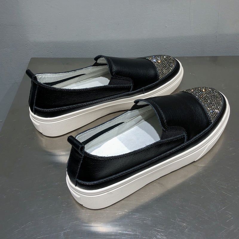 Women's Leather Slip-on Platform All-match White Shoes