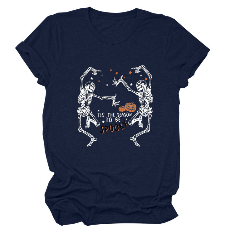 T-shirt med korte ærmer og bogstav-kranieprint til kvinder